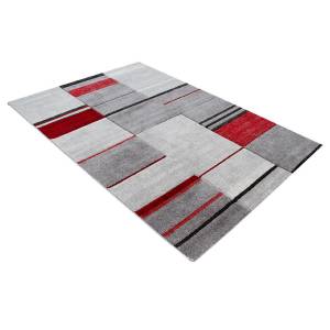 Tapis de salon moderne et design YARI Gris - Rouge - 130 x 190 cm