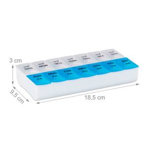 Tablettenbox 7 Tage 2 Fächer Englisch Blau - Weiß - Kunststoff - 19 x 3 x 10 cm
