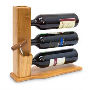 Porte-bouteilles de vin Étagère bambou Marron - Bambou - 12 x 32 x 34 cm