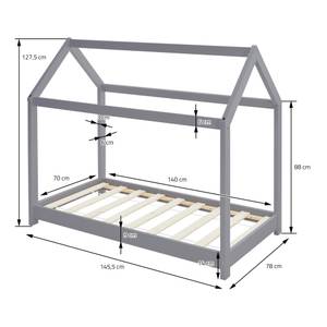 Kinderbett mit Dach 70x140 cm Hellgrau Hellgrau