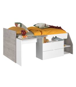 Lit Combiné avec Bureau Milky Blanc - Bois manufacturé - 203 x 90 x 134 cm