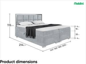 Boxspringbett Dani Silver Hellgrau - 180 x 214 cm - H3