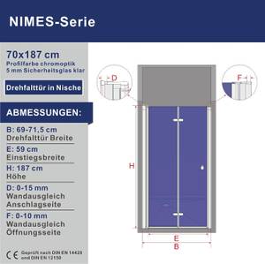 Drehfalttür in Nische Duschtür Glas Breite: 70 cm