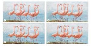 Acrylbild handgemalt Flamingoclique Blau - Pink - Massivholz - Textil - 120 x 60 x 4 cm