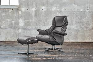 Fauteuil relax MODO cuir avec pouf Gris