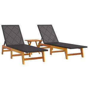 Garten-Lounge-Set 3154402 (3-teilig) Schwarz - Metall - Polyrattan - Holzart/Dekor - 54 x 87 x 200 cm