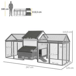 Hühnerstall D51-130V01GY Grau - Massivholz - 125 x 114 x 247 cm