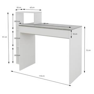 Bureau avec pouf 110x72x40 cm Gris - Blanc