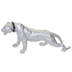 Deko Figur Leopard mit Halsband Silber / Grau - Silbergrau