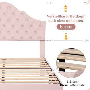 Polsterbett Mars Ⅵ Pink - Holzwerkstoff - Metall - Massivholz - Textil - Holzart/Dekor