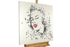 Tableau peint à la main Marilyn Monroe Noir - Blanc - Bois massif - Textile - 80 x 80 x 4 cm
