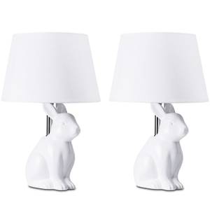 Tischlampe LEPUS 2-er Set Weiß - Keramik - Textil - 25 x 37 x 25 cm