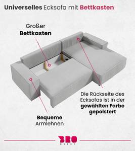 Ecksofa PABLO Hellgrau - Ecke davorstehend links - Ottomane davorstehend links