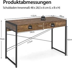 Computertisch mit 2 Schubladen Braun - Holzwerkstoff - 48 x 76 x 112 cm