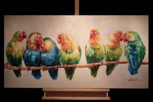 Acrylbild handgemalt Flock Together Massivholz - Textil - 120 x 60 x 4 cm