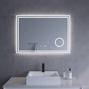 Spiegel für Bad Wandspiegel mit LED Uhr Silber - Glas - 100 x 70 x 5 cm