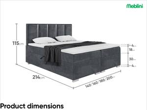 Boxspringbett Antonio Silver Dunkelgrau - 200 x 214 cm - H4