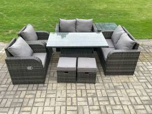 Gartensofa Sofa Set Grau (8er-Set) Grau - Polyrattan - Stein - 69 x 79 x 124 cm