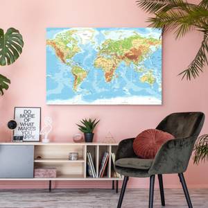 Image Sur Toile Carte du Monde Physique 120 x 80 x 80 cm