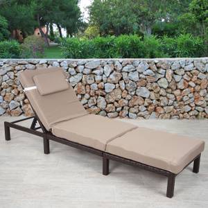 Chaise longue poly-rotin A51 Premium Marron - Blanc crème