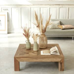 Couchtisch CARGO Beige - Massivholz - 100 x 30 x 100 cm