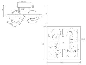 LED Deckenspots Holz, Silber 4-flammig Braun - Gold - Grau - Metall - Massivholz - 39 x 20 x 39 cm