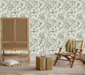 Papier Peint FLEURS Feuilles Plantes Beige - Vert - Papier - Textile - 53 x 1000 x 1000 cm