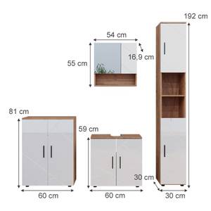 Mobilier de salle de bains Irma Blanc brillant - Imitation chêne truffier de sonoma