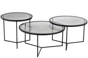 Set de 3 tables gigogne cercles métal Noir - Verre - 31 x 44 x 31 cm