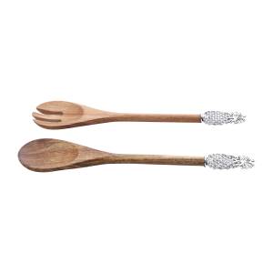 Ananas Servier-Set 25x7x2cm Braun - Holzwerkstoff - 7 x 2 x 25 cm