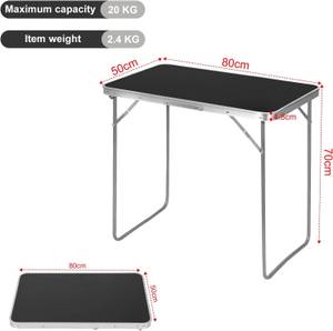 Campingtisch Greta Schwarz - Holzwerkstoff - Metall - Kunststoff - 80 x 70 x 50 cm