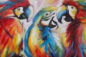 Acrylbild handgemalt Parrots in Love Massivholz - Textil - 120 x 90 x 4 cm
