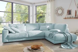 Sofa MADELINE Ecksofa Cord Hellblau - Ecke davorstehend rechts