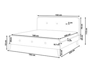 Doppelbett RENNES Grau - Hellgrau - Eiche Hell - 192 x 112 x 220 cm