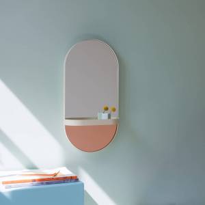 Miroir mural avec étagère oval Beige