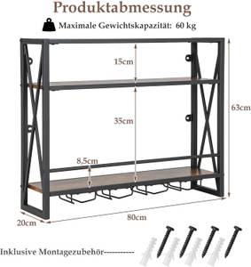 Weinregal mit 4 Reihen Weingläserhalter Braun - Holzwerkstoff - 20 x 63 x 80 cm