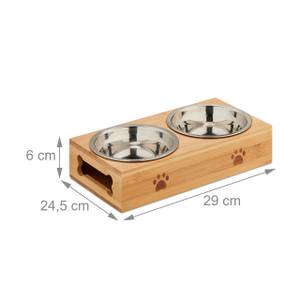 Gamelles & support pour chiens Marron - Argenté - Bambou - Métal - 29 x 6 x 15 cm