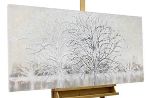 Acrylbild handgemalt Aufgebäumt Beige - Weiß - Massivholz - Textil - 120 x 60 x 4 cm