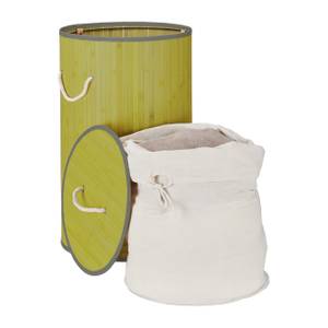 2x Panier à linge bambou rond vert Vert - Blanc