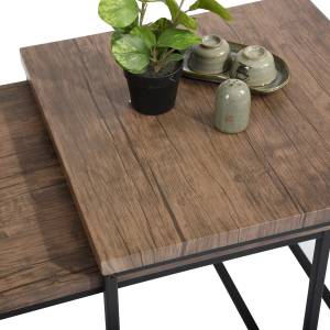 Table basse industriel bois noyer Marron - Bois manufacturé - En partie en bois massif - 50 x 50 x 90 cm