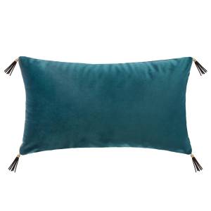 Samtweiches Kissen mit Fransen Blau - Textil - 30 x 30 x 50 cm