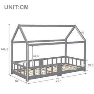 Hausbett HomeyMonetⅠ Grau - Massivholz - Holzart/Dekor - 97 x 141 x 207 cm