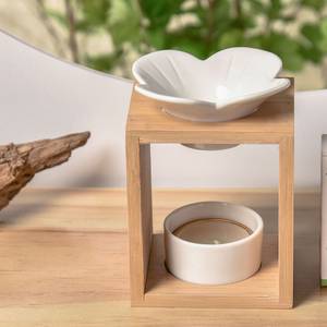 Duftbrenner Keramik und Bambus- Pluméria Schwarz - Holz teilmassiv - 7 x 13 x 9 cm