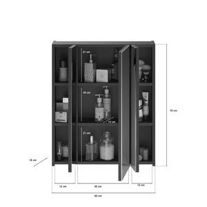 Armoire à miroir Linus Noir - En partie en bois massif - 60 x 70 x 18 cm