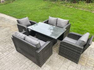 Rattan Gartenmöbel Set Sofa 6-Sitzer Grau - Polyrattan - Stein - 68 x 68 x 140 cm