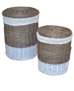 Wäschekorb-Set Axel 2teilig Grau - Rattan - 46 x 60 x 46 cm