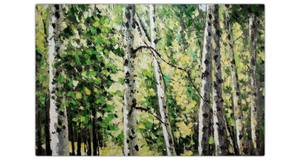 Tableau peint Salut amical de la forêt Vert - Bois massif - Textile - 120 x 80 x 4 cm