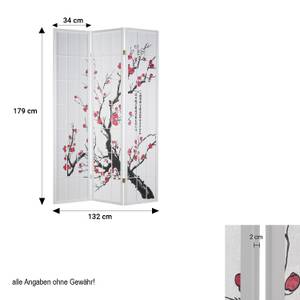 Paravent 3-teilig Kirschblüte 276 Rot - Weiß - Holz teilmassiv - 132 x 175 x 2 cm