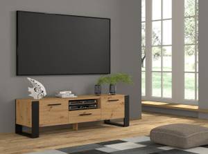 Meuble TV NUKA 160x43x48 Noir - Chêne clair