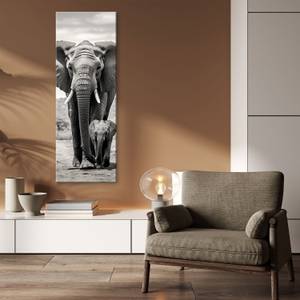 KUNSTDRUCK Elephant and Calf Gray 40 x 120 cm